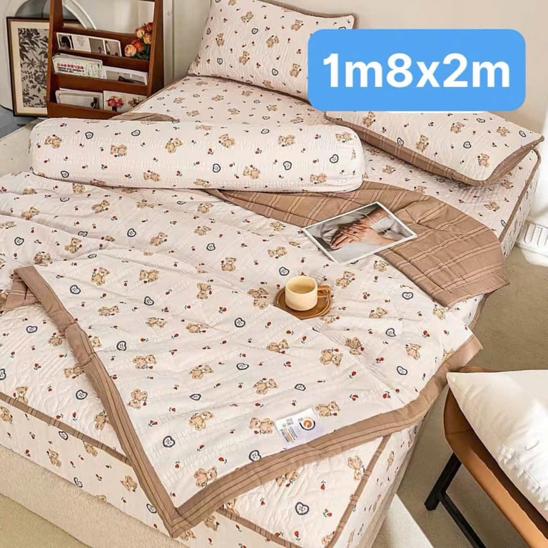 Bộ chăn ga gối đũi cotton OEKO, size 180x200cm