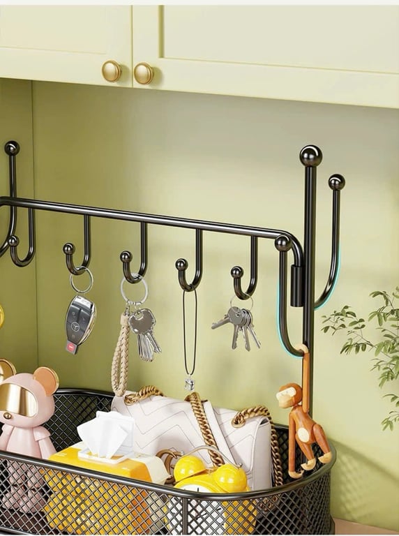 Kệ Inox 2 Tầng Có Thanh Cheo Kèm 5 Móc Tiện Lợi