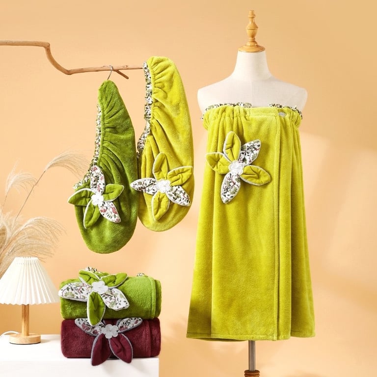 Combo Váy Quây và Mũ quấn tóc Mềm mịn, Thấm hút nước