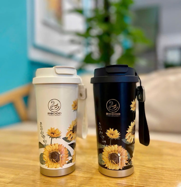 CỐC GIỮ NHIỆT HOẠ TIẾT HOA HƯỚNG DƯƠNG INOX 316 500ML 2GOOD