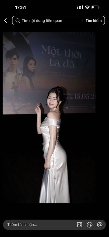 Váy lụa trắng trễ vai - sz M