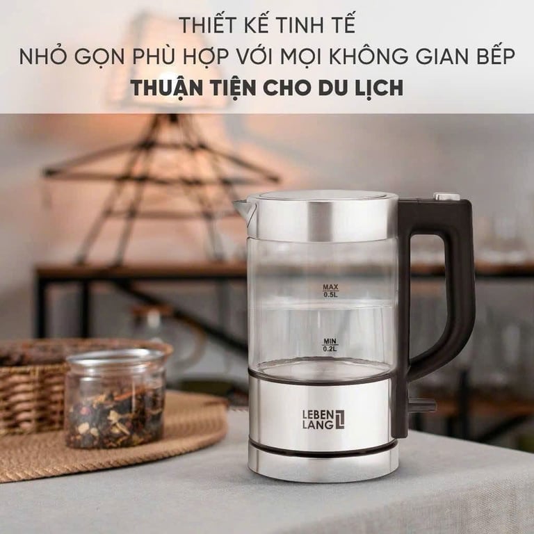 ẤM SIÊU TỐC THUỶ TINH CAO CẤP LEBENLANG 500Ml LBL2809