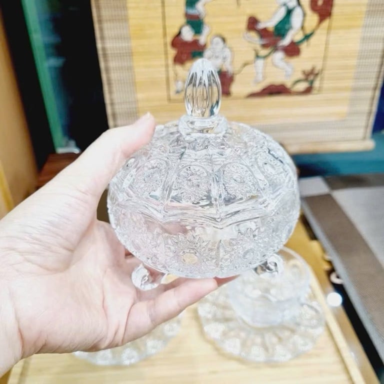 Set 3 Thố Mứt Thuỷ Tinh Pha Lê Có Nắp Cao Cấp❤️