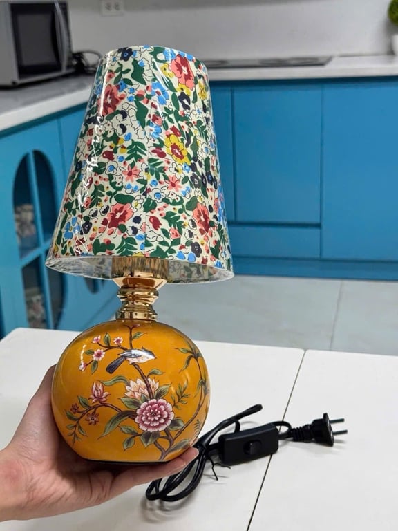 ĐÈN NGỦ GỐM HOA MEN VẼ TAY THỦ CÔNG