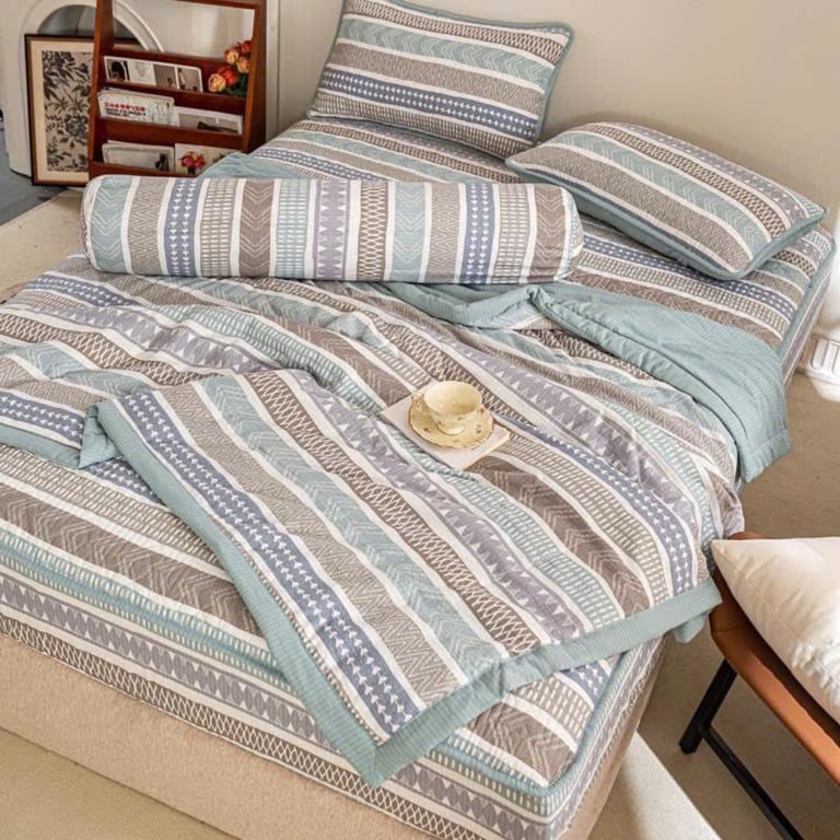 Set 5 món chăn ga gối Mẫu kẻ vintage cực sang mà nhã nhặn