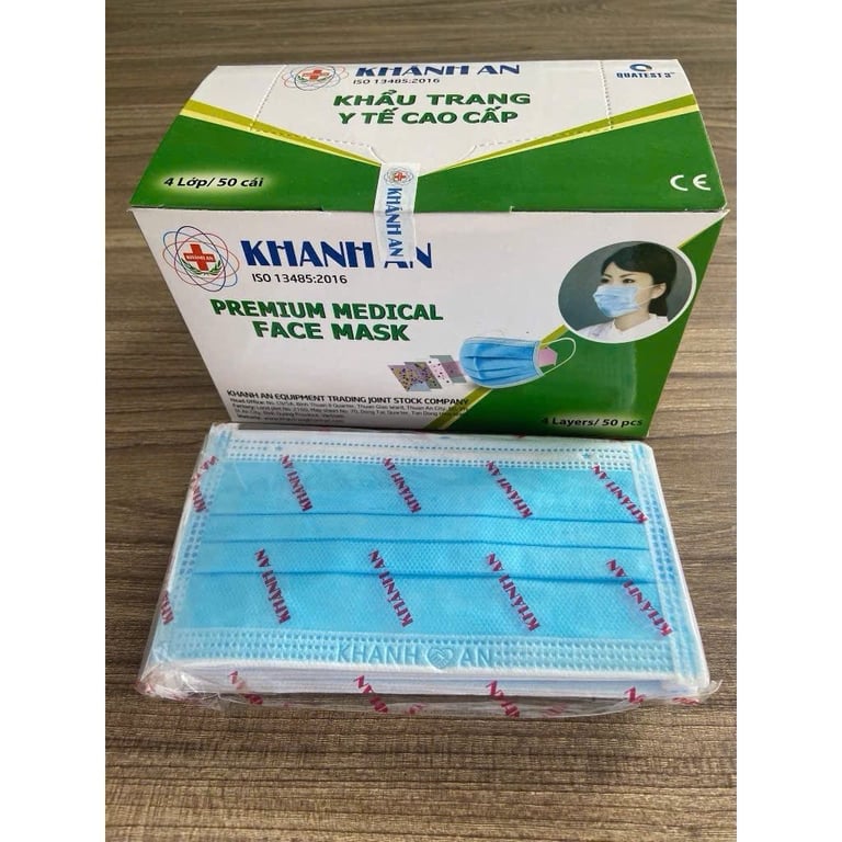 Khẩu trang Khánh an xanh l2 t/50h