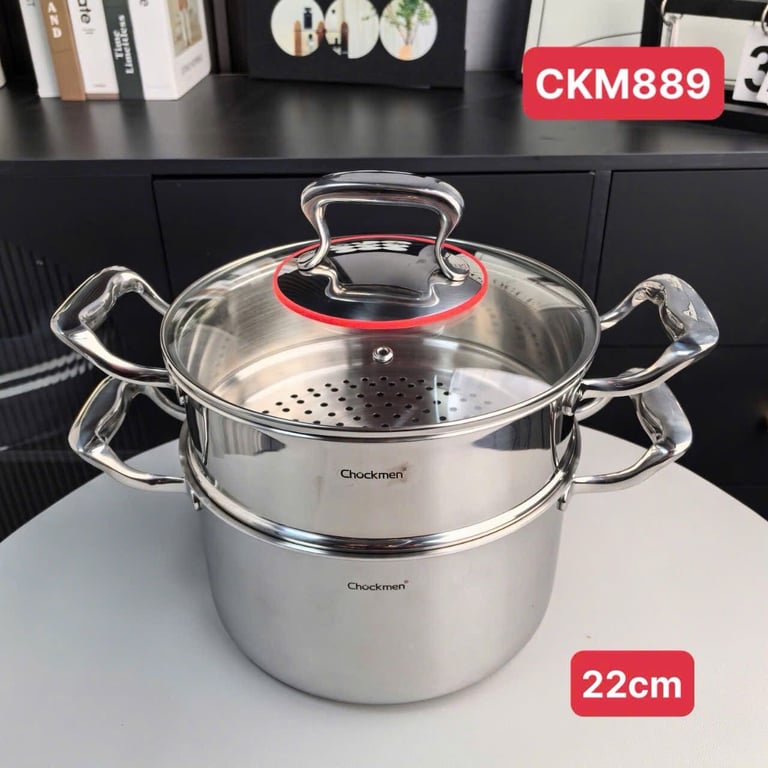 Bộ nồi kèm xửng hấp mẫu mới 2 tầng Chockmen - 22cm - CKM889