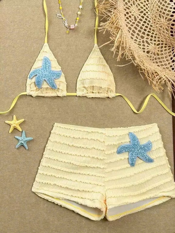 Set bikini đính sao biển xanh