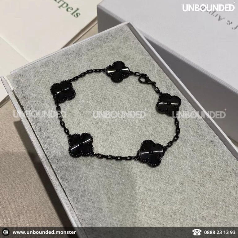 Lắc Vintage Alhambra bracelet 5 motifs Full Black