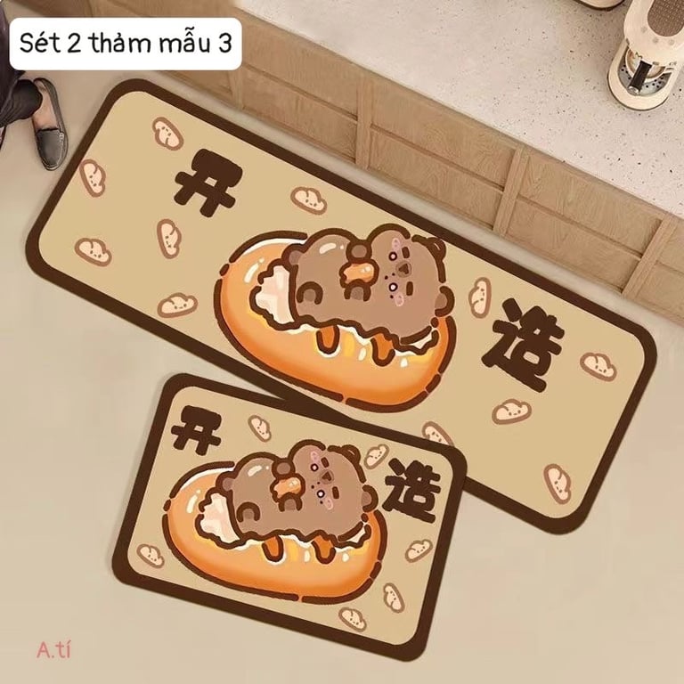 SET 2 THẢM NHÀ BẾP HOẠ TIẾT CHUỘT CAPY BARA CUTE XỈU