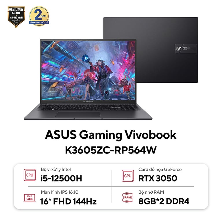 Laptop Gaming ASUS Vivobook 16X K3605ZC-RP564W (i5-12500H/ RTX 3050 4GB/ RAM 16GB DDR4/ SSD 512GB/ 16 Inch IPS WUXGA 144Hz/ Win 11)