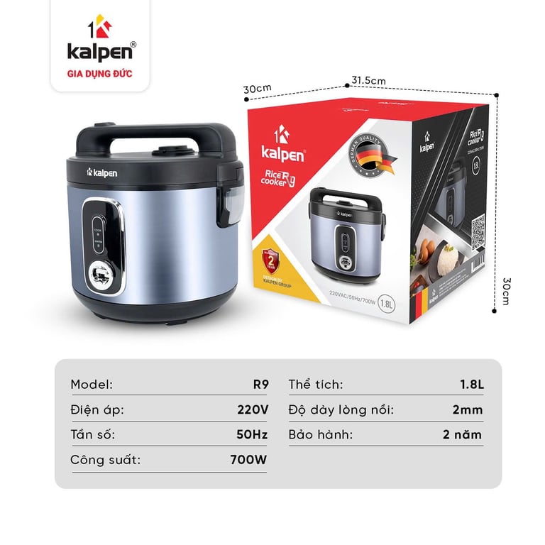 NỒI CƠM ĐIỆN CAO CẤP Ủ ẤM 3D KALPEN R9 DUNG TÍCH 1.8L