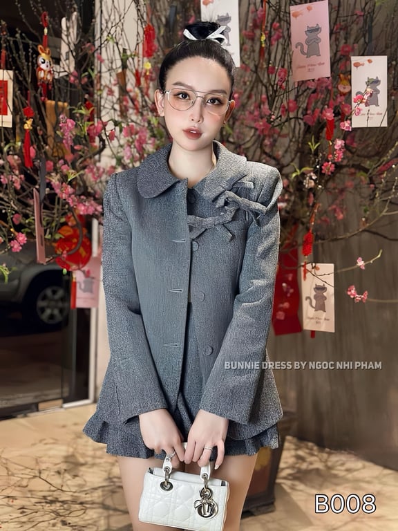 B008- set vest dạ xám