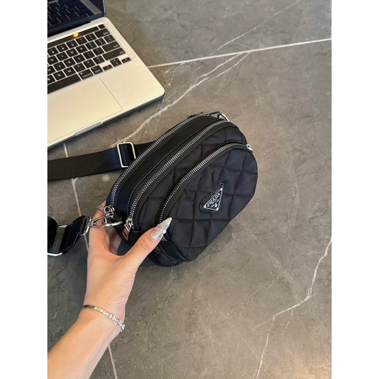 Túi đeo chéo Prada new vải dù ô trám 3 ngăn