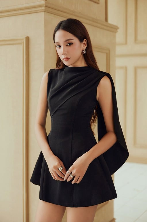 Đầm đen Cổ Vạt đắp chéo