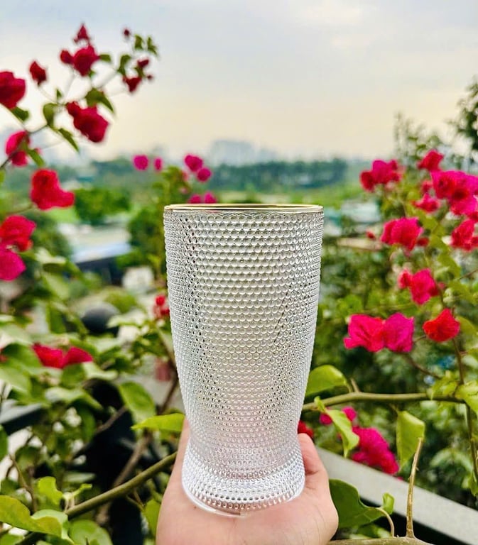 BỘ 6 CỐC THUỶ TINH HOẠ TIẾT CHẤM TRÒN CAO CẤP 360ML DÁNG CAO