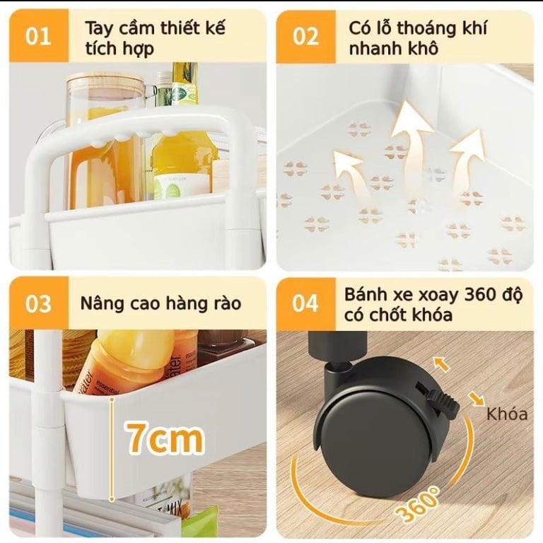Kệ Để Đồ Đa Năng Có Bánh Xe loại 3 tầng và loại 4 tầng HK57