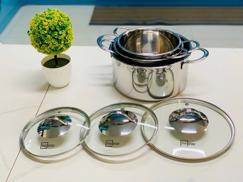 BỘ NỒI FIVESTAR 3 MÓN NẮP KÍNH ĐÁY LIỀN KHỐI INOX 304 CAO CẤP FPB3009