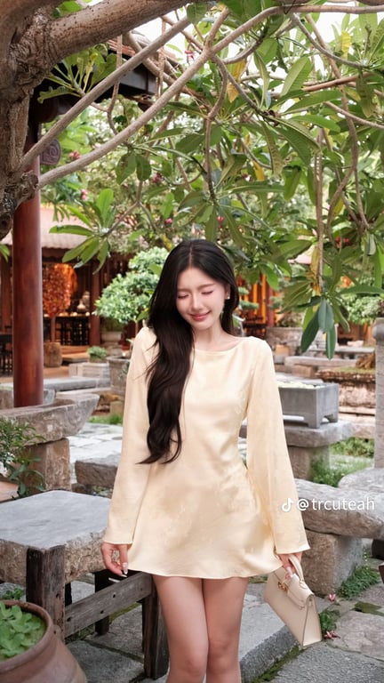 Váy lụa vàng hở lưng
