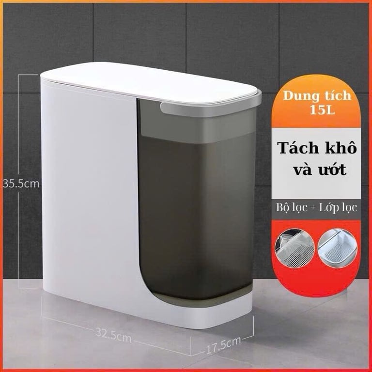 THÙNG RÁC CHIA 2 NGĂN KHÔ - ƯỚT THÔNG MINH CÓ RỔ LỌC JOYBOS