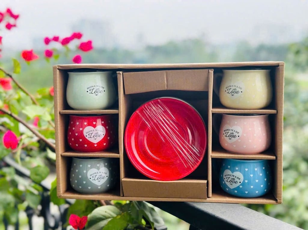 Bộ  Cốc sứ kèm đĩa cao cấp siêu xinh, dễ thương