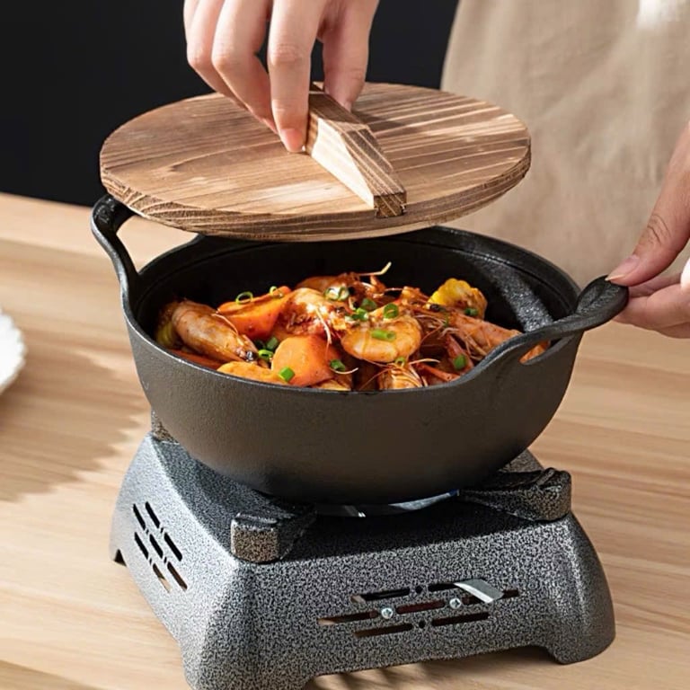 ⭐️KLE91. Nồi gang nắp kính/gỗ