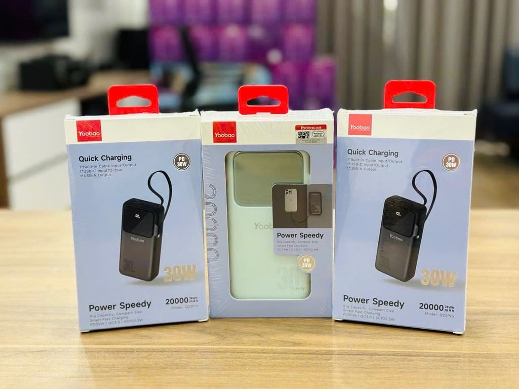 Pin Sạc Dự Phòng Yoobao chính hãng Q22 Pro 20000mAh Sạc Nhanh Tích Hợp Dây Sạc Type - C