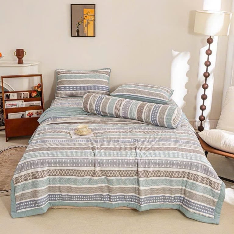 Set 5 món chăn ga gối Mẫu kẻ vintage cực sang mà nhã nhặn