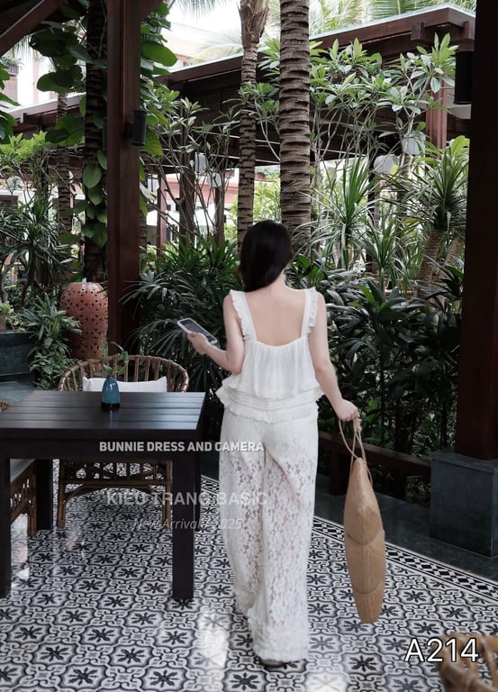 A214- set áo bèo mix quần ren