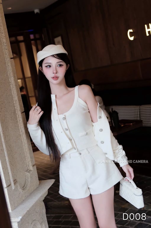 D008- set len quần dạ 3 món trắng