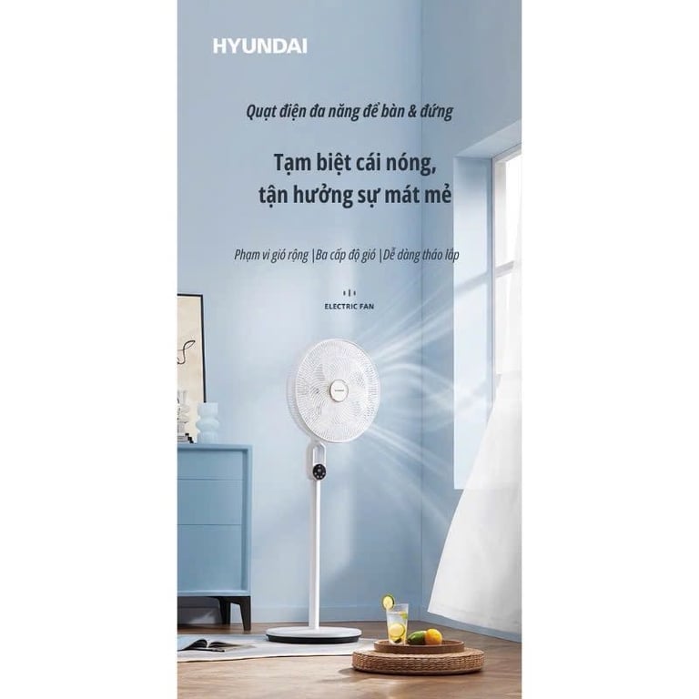 Quạt cây 7 cánh Hyundai có điều khiển từ xa