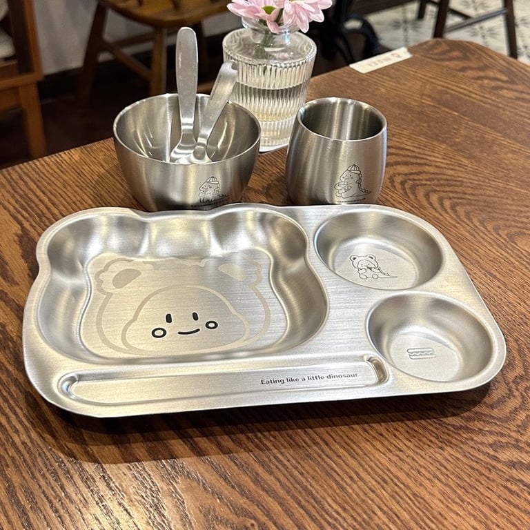 🐥 Bộ đồ ăn dặm inox 5 món hoạt hình siêu dễ thương