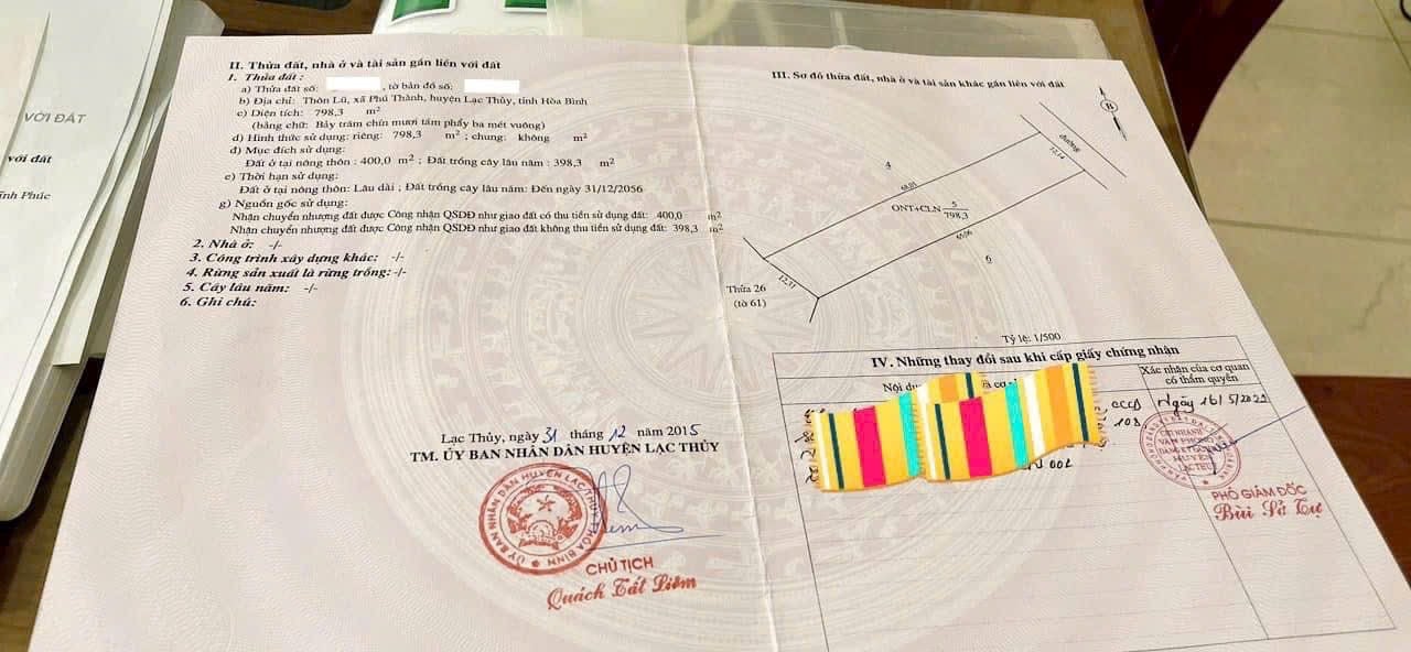 798m2 có 400m2 thổ cư tại Phú Thành, Lạc Thuỷ, Hoà Bình