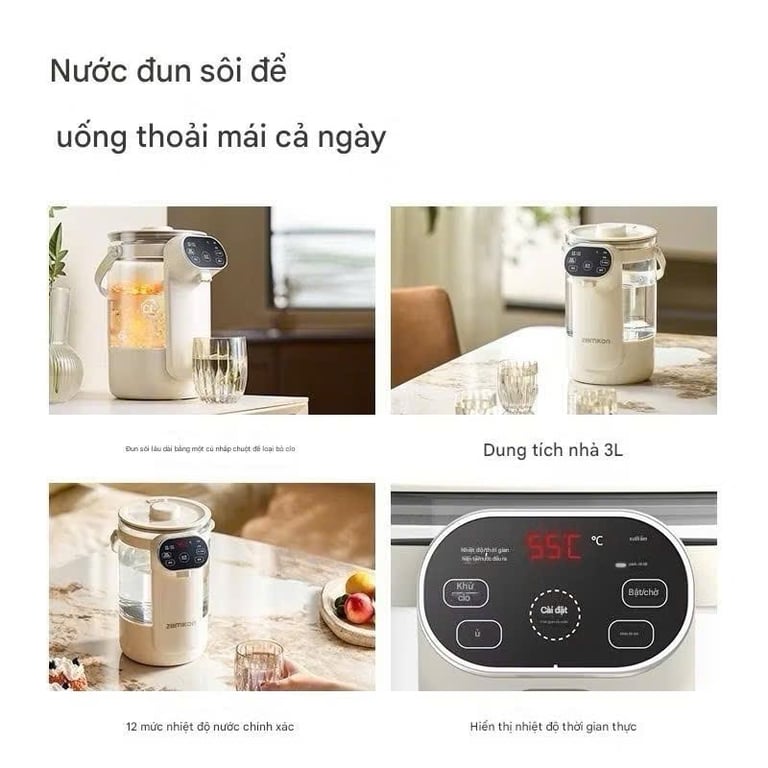 Bình đun nước khử clo, giữ nhiệt giữ ấm suốt cả ngày hãng ZEMKON.