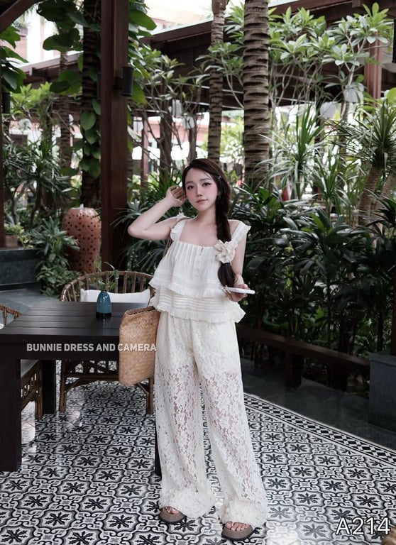 A214- set áo bèo mix quần ren