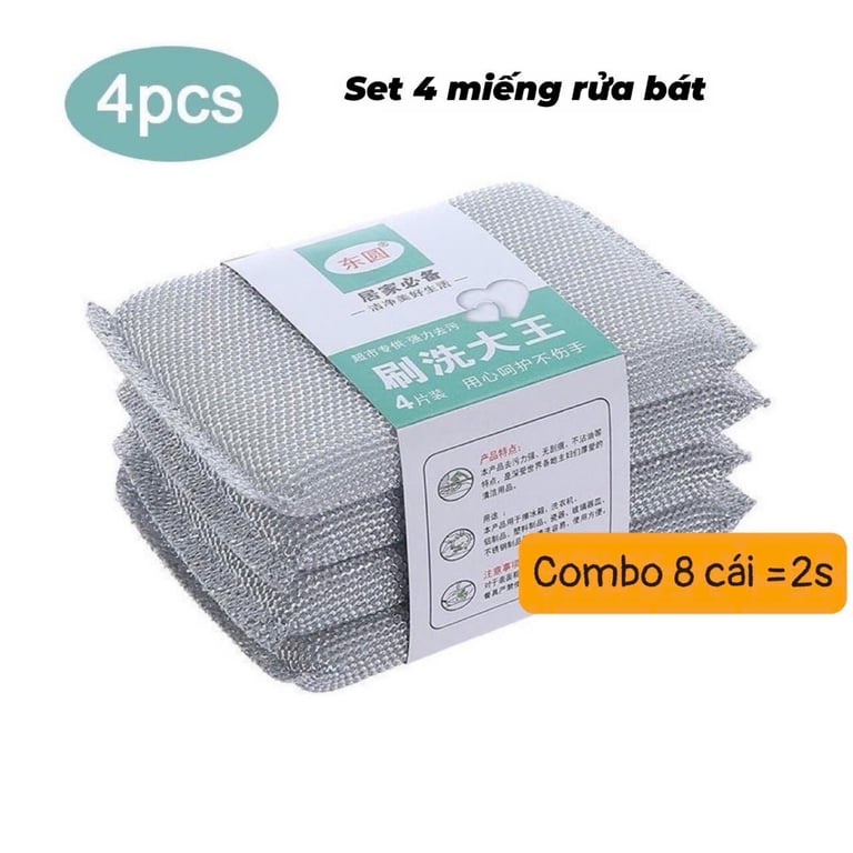 Set 4 miếng bọt biển bọc giẻ bạc kim loại