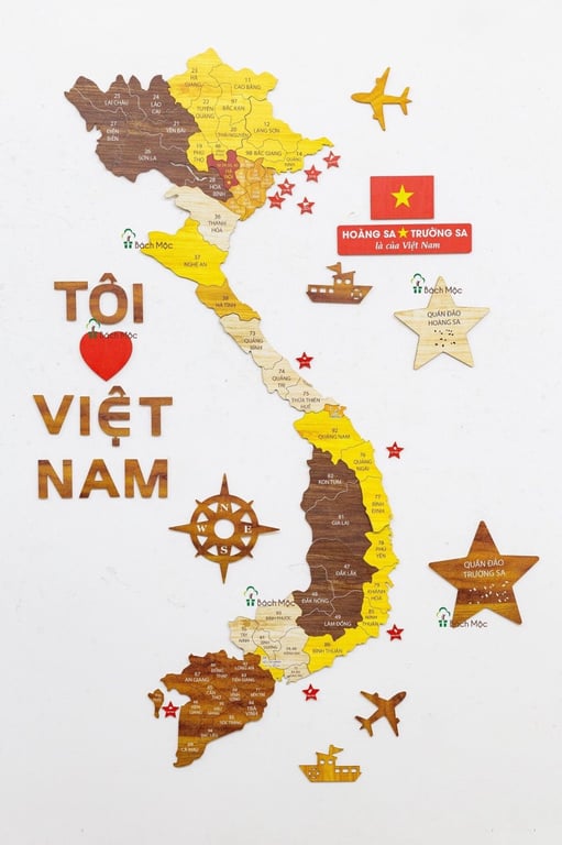 Bản đồ Việt Nam dán tường bằng gỗ