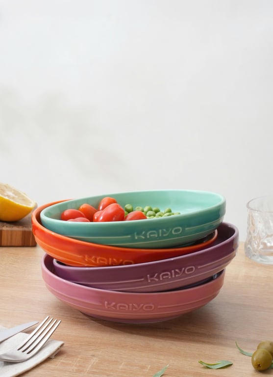 Set 4 đĩa gốm sứ cầu vồng sâu lòng dáng tròn size 20cm (mã KCC-5080)