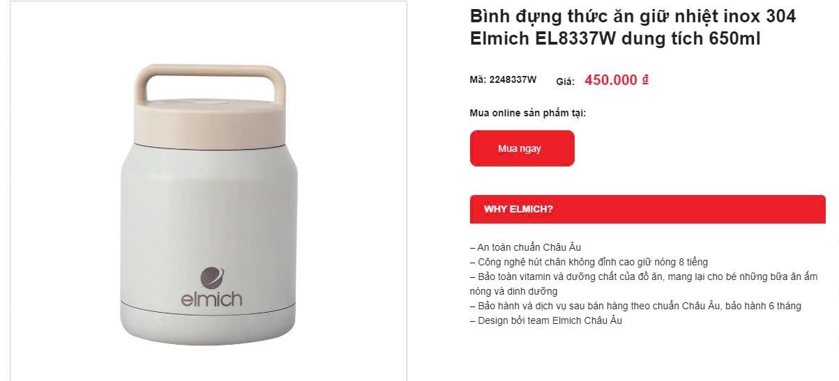 HỘP ĐỰNG THỨC ĂN GIỮ NHIỆT ELMICH EL8337 hàng inox 34 dung tích 650ml