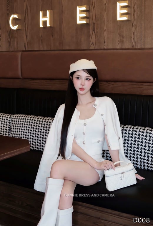D008- set len quần dạ 3 món trắng