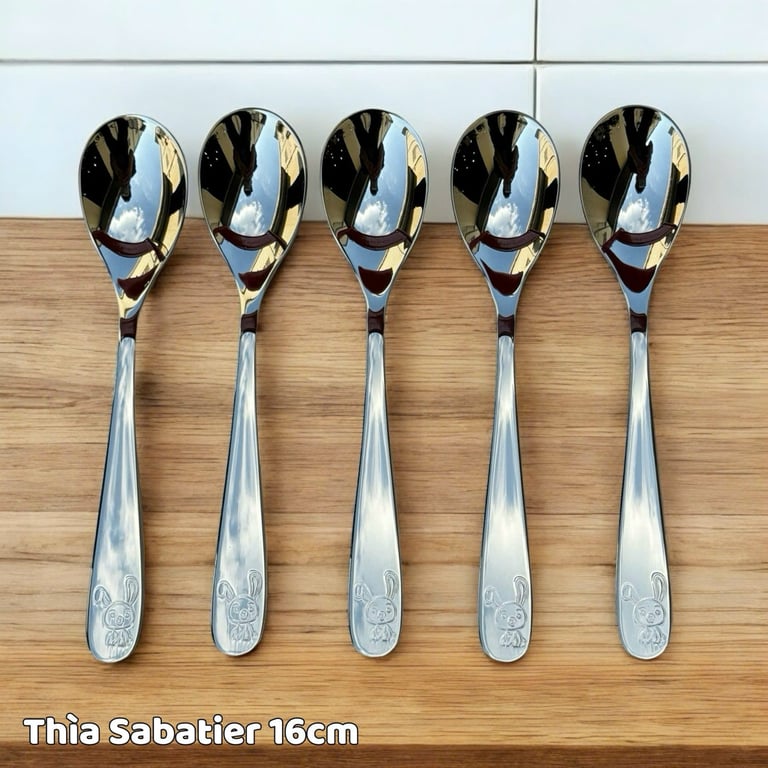 Set 5 thìa/dĩa inox cao cấp cán họa tiết Sabatier 16cm