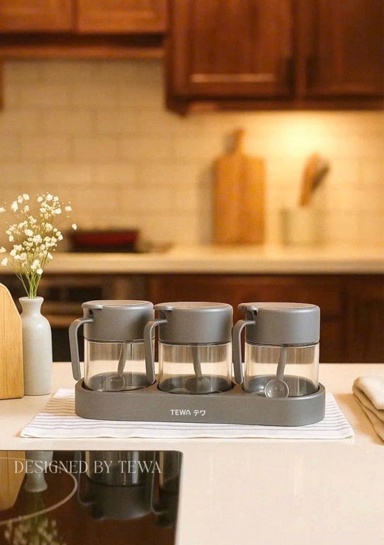 SET 3 LỌ THỦY TINH ĐỰNG GIA VỊ TEWA JAPAN – CAO CẤP & THANH LỊCH