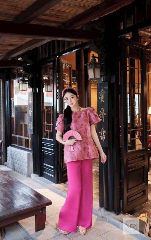 Set PP Nếp gấm hoa - hồng đậm S/M