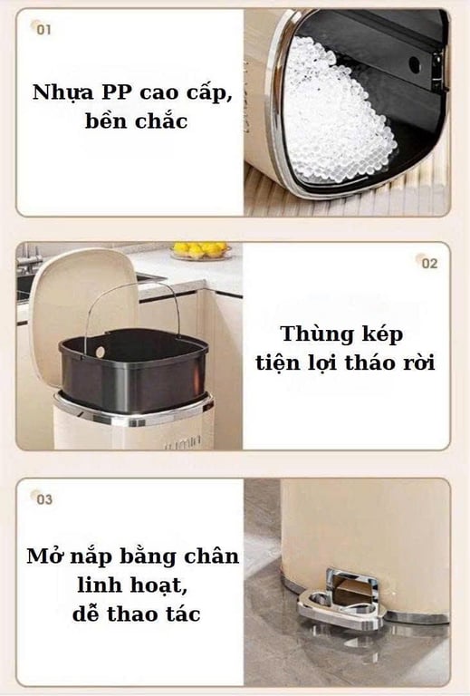 thùng rác đạp chân JUMIN 15L