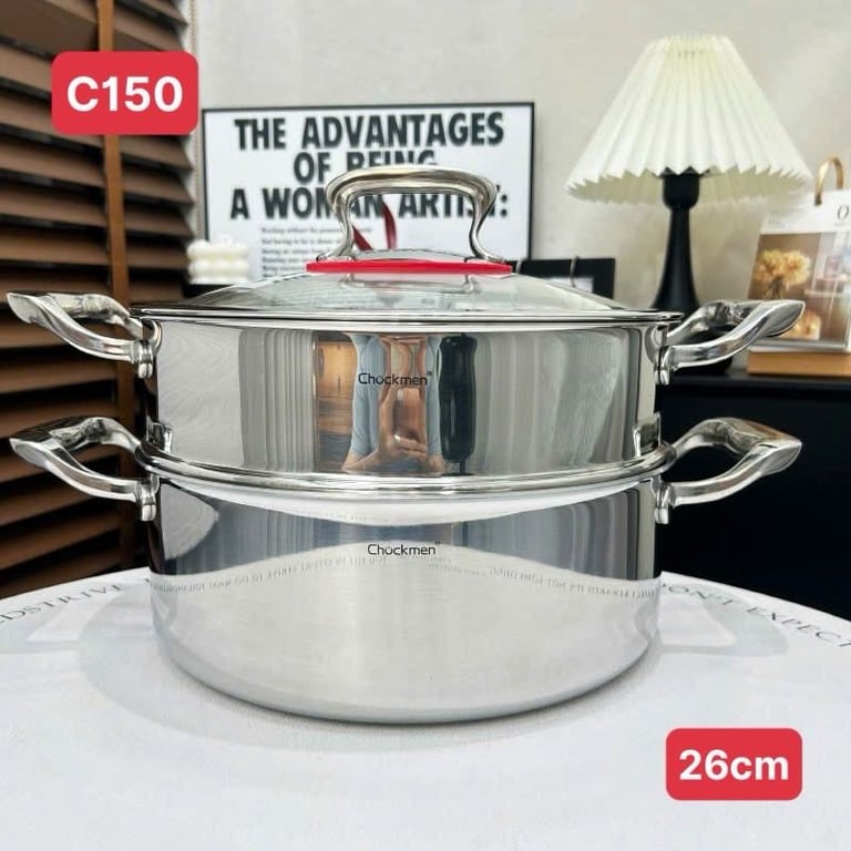 Bộ nồi kèm xửng hấp mẫu mới 2 tầng Chockmen 26cm - C150