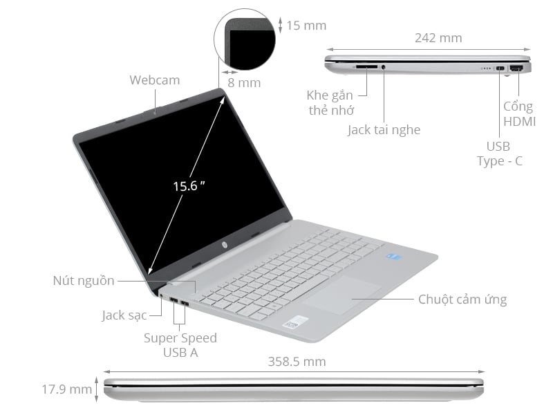 Laptop HP 15s fq2716TU i3 1115G4/8GB/512GB/Win11 (7C0X3PA)