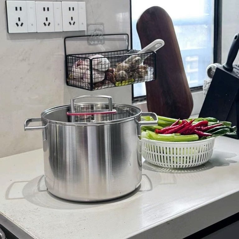 Nồi thành cao nhám mờ nắp viền đỏ 22cm inox18/10 - S363