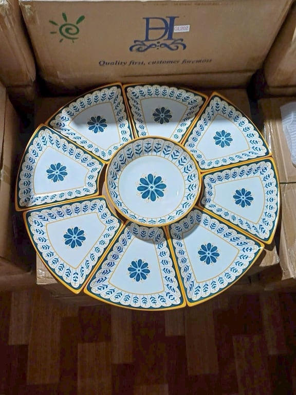 BỘ BÁT ĐĨA HOA MẶT TRỜI - bộ 8 đĩa kèm 1 bát đẹp vô cùng