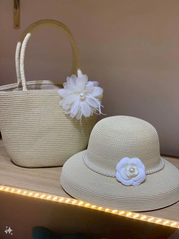 Sét 2 Món Túi + Mũ  Đi Biển hoa ngọc lan siêu đẹp