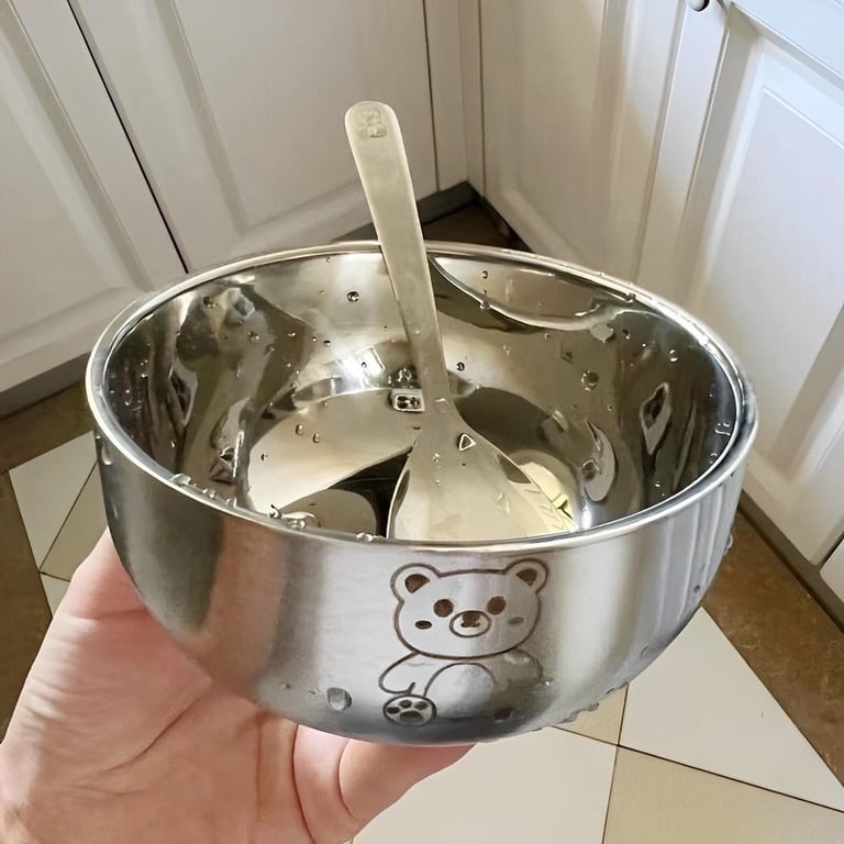 Bát kèm thìa ăn dặm cho bé inox 304 hoạ tiết hình thú ngộ nghĩnh
